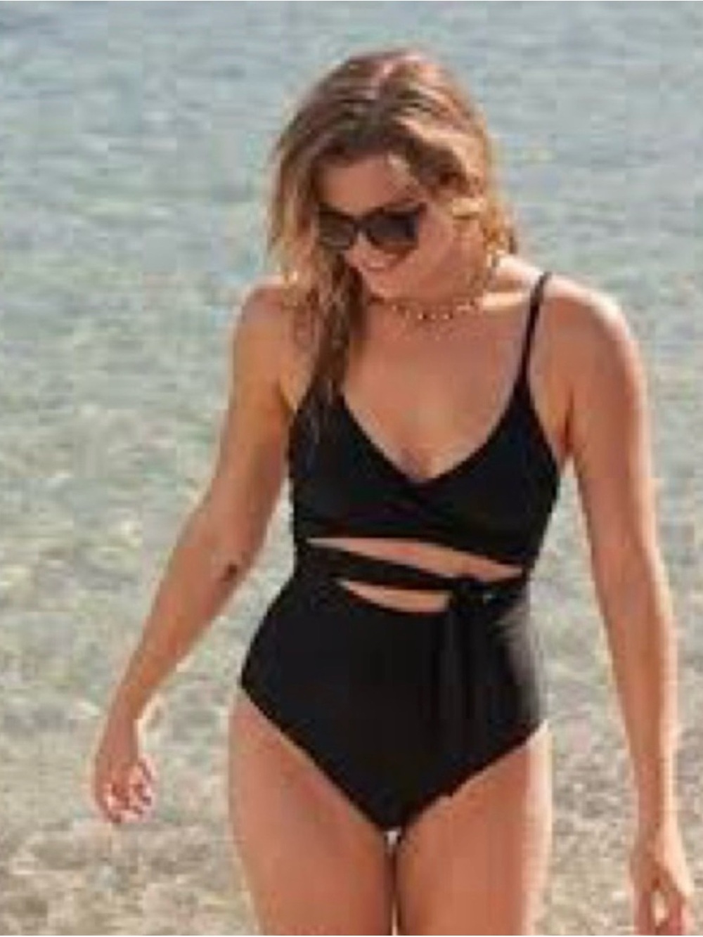 Aerie Black Tie-Front Bandeau One-Piece